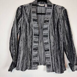 Chico’s Blazer Jacket Cardigan Silver W/ Black Lightweight Size 1 (Medium 8)